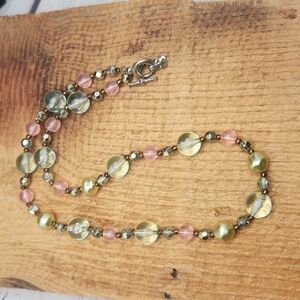 Vintage Light‎ Green Pink Beaded Necklace